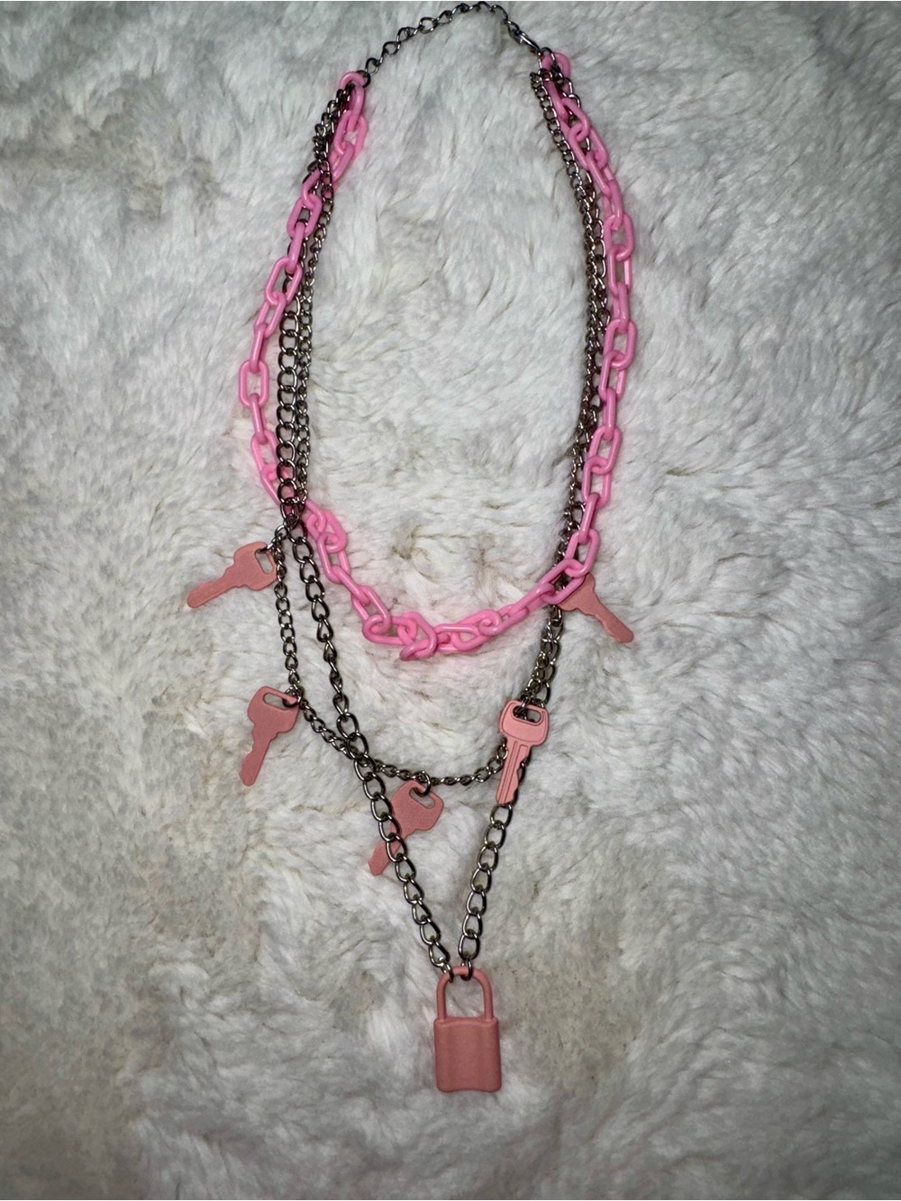 Forever 21 Pink Key & Padlock Layered Necklace